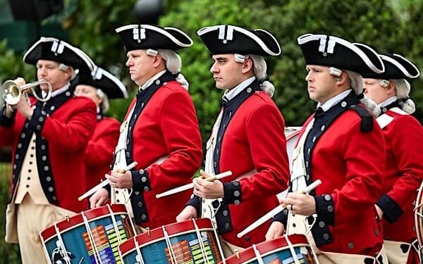 A Revolutionary War-era band performs as President Donald Trump and First Lady Melania Trump arrive to the South Lawn to participate in the annual White House Easter Egg Roll, Monday, April 21, 2025. (Official White House photo by Joyce Boghosian)