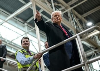 President Donald Trump acknowledges employees during a tour of the Ford River Rouge Plant in Dearborn, Michigan, Tuesday, Jan. 13, 2026 (Official White House photo)
