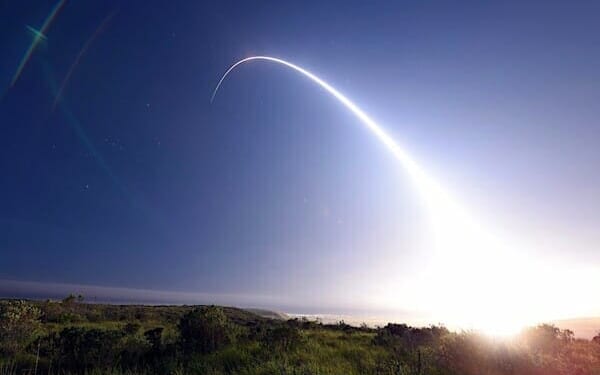 An unarmed Minuteman III intercontinental ballistic missile, equipped with a test reentry vehicle, is launched during an operational test at Vandenberg Air Force Base, California, Feb. 25, 2016. (U.S. Air Force photo by Senior Airman Kyla Gifford)
