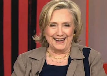 Hillary Clinton laughs as she discusses Donald Trump's fourth indictment on Tuesday, Aug. 15, 2023. (Video screenshot)