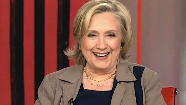 Hillary Clinton laughs as she discusses Donald Trump's fourth indictment on Tuesday, Aug. 15, 2023. (Video screenshot)