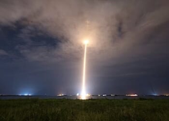 A Falcon 9 rocket launches for a mission from Space Launch Complex 40 at Cape Canaveral Space Force Station, Fla., July 2, 2025. The mission added another 27 satellites to the constellation of more than 7,000 satellites currently in low Earth orbit. (U.S. Space Force photo by Robert Mason)