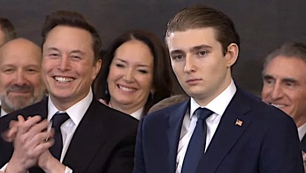 Elon Musk and Barron Trump at President Donald Trump's inauguration, Monday, Jan. 20, 2025 (Video screenshot)