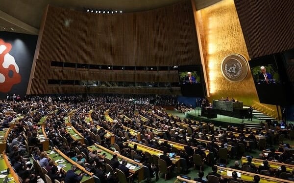 President Donald Trump addresses world officials at the United Nations Headquarters in New York City, Tuesday, Sept. 23, 2025. (Official White House photo by Andrea Hanks)