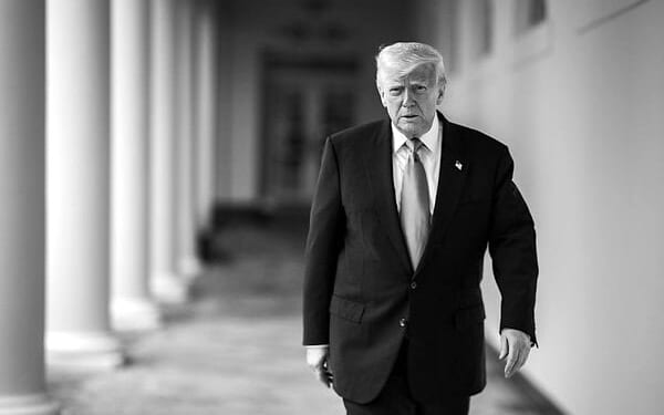 President Donald Trump walks along the West Colonnade on the way to the residence for an event to celebrate the 2025 NCAA Division 1 Men