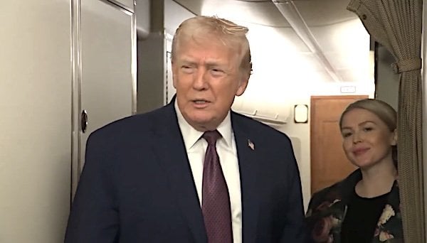 President Donald Trump takes questions from news media aboard Air Force One flying from West Palm Beach, Florida, to Washington, D.C., on Sunday, Jan. 11, 2026 (Video screenshot)