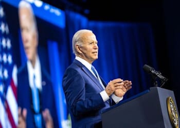 Joe Biden delivers remarks at the National League of Cities Congressional City Conference, Monday, March 14, 2022, at the Marriott Marquis in Washington, D.C. (Official White House photo by Adam Schultz)