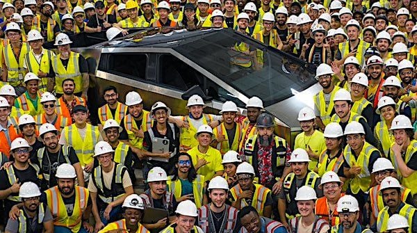 Tesla's first 'Cybertruck' built at Giga, Texas, on Saturday, July 15, 2023 (Courtesy Tesla / Twitter)