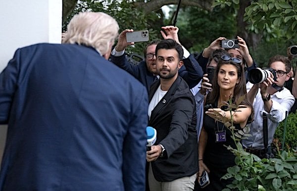 President Donald Trump speaks to the press after disembarking Marine One on the South Lawn of the White House, Tuesday, July 29, 2025, after a trip to Scotland. (Official White House photo by Molly Riley)