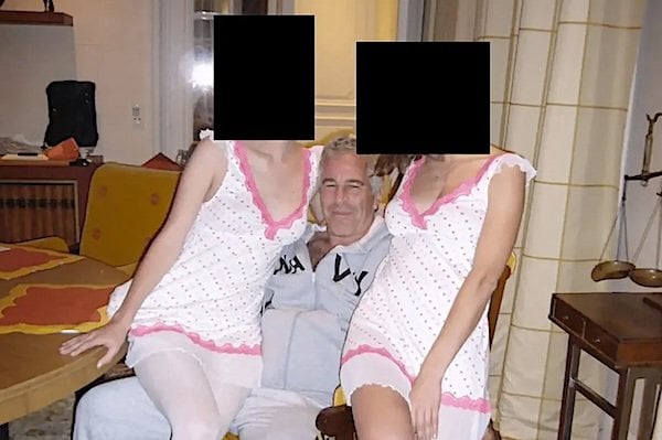Jeffrey Epstein seen here with two young women in an undated photo from the release of the Epstein files by the U.S. Department of Justice