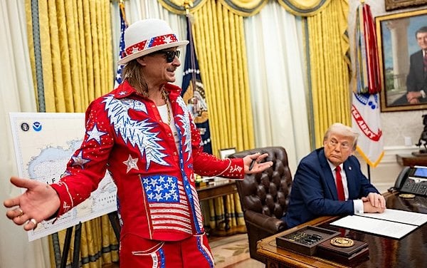 Kid Rock makes an appearance in the Oval Office with President Donald Trump on Monday, March 31, 2025 (Official White House photo)