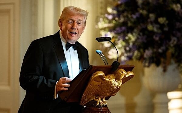 President Donald Trump delivers remarks at a dinner for the nation's governors, Saturday, Feb. 21, 2026, in the East Room of the White House. (Official White House photo by Daniel Torok)