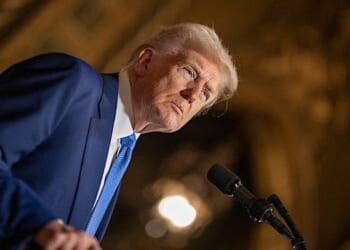 President Donald Trump takes questions after signing executive orders, Tuesday, Feb. 18, 2025, at his Mar-a-Lago resort in Palm Beach, Florida. (Official White House photo by Daniel Torok)
