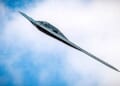 An Air Force B-2 Spirit stealth aircraft flies during an airshow over Rosecrans Memorial Airport in St. Joseph, Missouri, May 2, 2021. (U.S. Air National Guard photo by Tech. Sgt. Patrick Evenson)