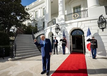 President Donald Trump hosts a bilateral meeting with French President Emmanuel Macron, Monday, Feb. 24, 2025, in the Oval Office. (Official White House photo by Daniel Torok)