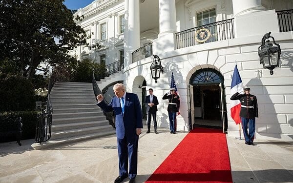 President Donald Trump hosts a bilateral meeting with French President Emmanuel Macron, Monday, Feb. 24, 2025, in the Oval Office. (Official White House photo by Daniel Torok)