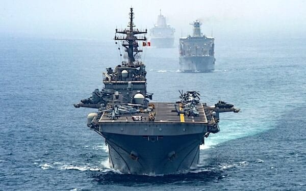 The USS Boxer, the USNS Tippecanoe and the USS John P. Murtha transit the Strait of Hormuz, Aug. 12, 2019. (U.S. Navy photo by Petty Officer 2nd Class David L Ortiz)