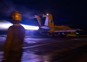 Multiple squadrons of F/A-18s support sustained operations against Iran on Monday, March 2, 2026. (U.S. Central Command photo)