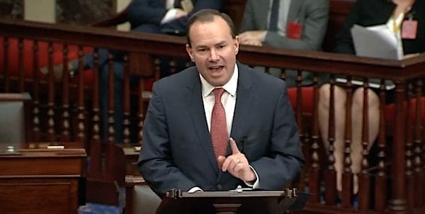 U.S. Sen. Mike Lee, R-Utah, argues on the Senate floor for his amendment to the Respect for Marriage Act on Nov. 29, 2022 (Video screenshot)