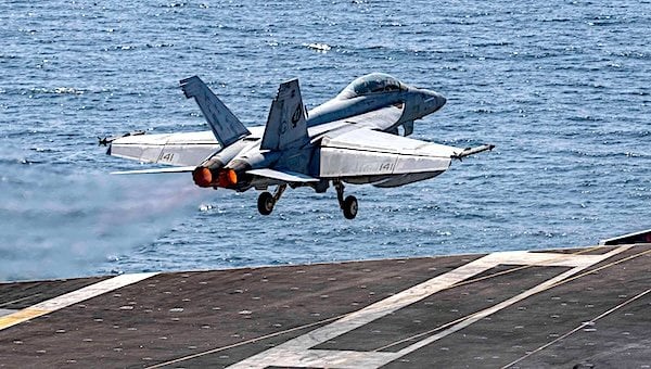 A U.S. fighter jet takes part in Operation Epic Fury targeting Iran's nuclear weapons capabilities on Saturday, Feb. 28, 2026 (Official U.S. Central Command photo)