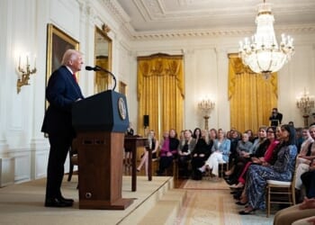 President Donald J. Trump delivers remarks at an event celebrating Women's History Month and National Working Mom's Day, Thursday, March 12, 2026, in the East Room of the White House. (Official White House photo by Andrea Hanks)