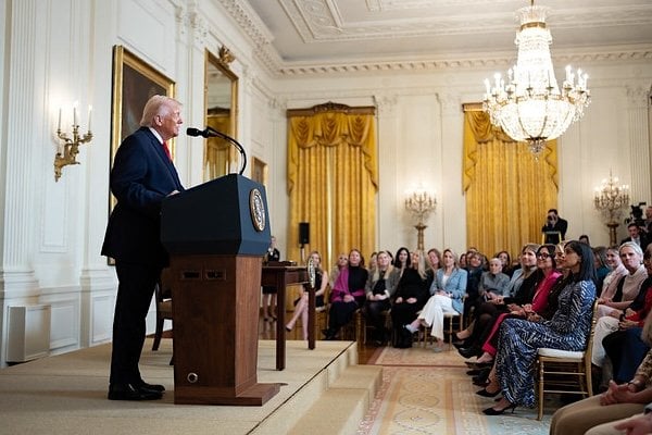 President Donald J. Trump delivers remarks at an event celebrating Women's History Month and National Working Mom's Day, Thursday, March 12, 2026, in the East Room of the White House. (Official White House photo by Andrea Hanks)
