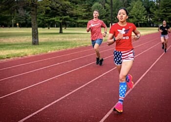 Army Reserve Sgt. Christine Won runs a time trial during the Interallied Confederation of Reserve Officers Military Competition team selection camp at Joint Base McGuire-Dix-Lakehurst, New Jersey, June 12, 2023. (U.S. Army photo)