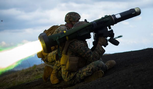 U.S. Marine Corps Lance Cpl. Justin Cooper of Old Bridge, New Jersey, and Cpl. Jacob Siemsen of Tillamook, Oregon, fire a Javelin missile while conducting a live-fire combat rehearsal during Fuji Viper 21.3 at Combined Arms Training Center, Camp Fuji, Japan, April 12, 2021. (U.S. Marine Corps photo by Lance Cpl. Jonathan Willcox)