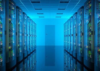 Server room in data center. Telecommunication equipment. 3d illustration