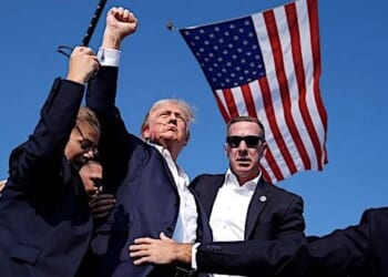 Associated Press photographer Evan Vucci snapped this photo of former President Trump in the aftermath of a failed assassination attempt. (Courtesy Evan Vucci, AP)