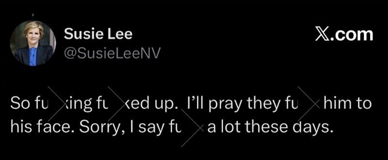 A redacted version of Rep. Susie Lee's message on X