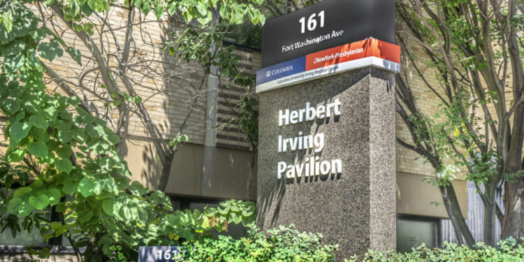 Herbert Irving Pavilion, exterior sign, New York-Presbyterian Hospital/Columbia University Irving Medical Center, 161 Fort Washington Avenue, Washington Heights, Manhattan, New York City, New York, USA. (Spencer Jones/GHI/UCG/Universal Images Group via Getty Images)