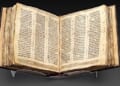 The Codex Sassoon, the oldest and the most complete ancient Bible, is on display at Tel Aviv's Anu Museum March 23-29, 2023, before it's sold at auction in New York. (Courtesy Anu)