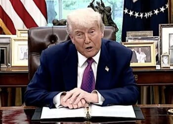 President Donald Trump announces the 'Golden Dome' missile shield in the Oval Office on Tuesday, May 20, 2025 (Video screenshot)