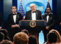 President Donald Trump urged Americans to resolve differences peacefully after a threat at the White House Correspondents Dinner.