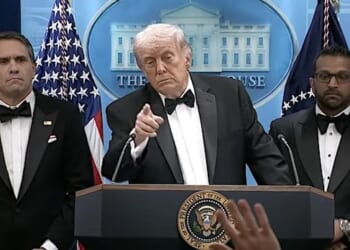 President Donald Trump takes questions after an assassination attempt at the White Huse Correspondents Dinner in Washington, D.C., on Saturday, April 25, 2026