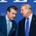 President Donald J. Trump speaks with U.S. Secretary of War Pete Hegseth at the Memphis Safe Task Force roundtable on public safety at Tennessee Air National Guard Base, Tennessee, on Monday, March 23, 2026. (Official White House photo by Molly Riley)