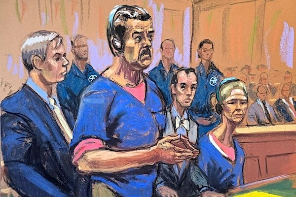 Venezuelan dictator Nicolas Maduro and his wife, Cilia Flores, appear in federal court in New York City on Monday, Jan. 5, 2026 (Courtroom sketch)