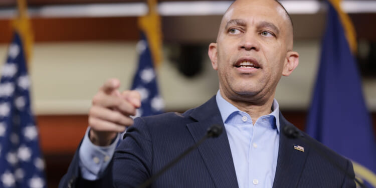 House Minority Leader Jeffries speaks to reporters in the capitol.
