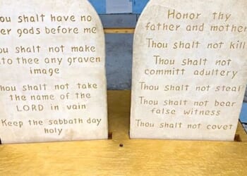 The Ten Commandments stand at the 21st annual Bible Reading Marathon in Stuart, Florida, on Friday, Nov. 12, 2021. (Photo by Joe Kovacs)