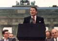 President Ronald Reagan at the Berlin Wall on June 12, 1987, urged Soviet leader Mikhail Gorbachev, "Tear down this wall."