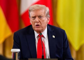 President Donald Trump hosts a multilateral meeting with President Volodymyr Zelensky of Ukraine and European leaders, Monday, Aug. 18, 2025, in the East Room of the White House. (Official White House photo by Daniel Torok)