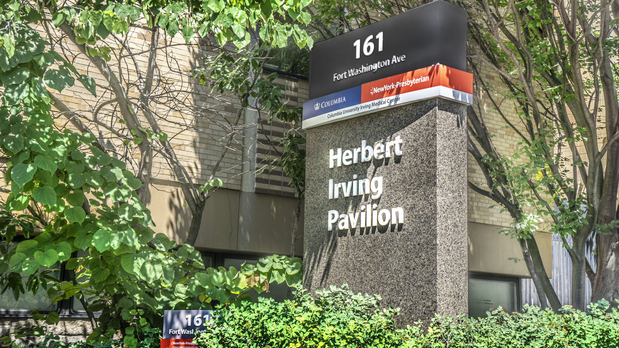 Herbert Irving Pavilion, exterior sign, New York-Presbyterian Hospital/Columbia University Irving Medical Center, 161 Fort Washington Avenue, Washington Heights, Manhattan, New York City, New York, USA. (Spencer Jones/GHI/UCG/Universal Images Group via Getty Images)