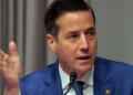 Sen. Bernie Moreno, R-Ohio, gestures while speaking during a hearing.