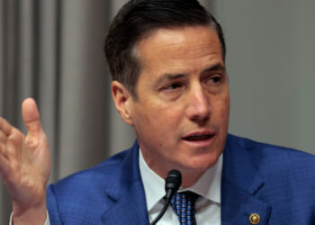 Sen. Bernie Moreno, R-Ohio, gestures while speaking during a hearing.