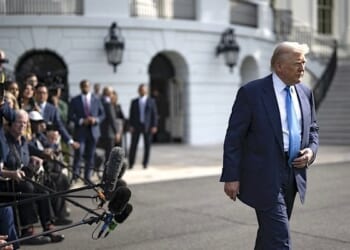 President Donald Trump speaks to the press before boarding Marine One on the South Lawn of the White House, Friday, April 25, 2025, en route to Joint Base Andrews as they begin their trip to Italy to attend the funeral of Pope Francis. (Official White House photo by Molly Riley)