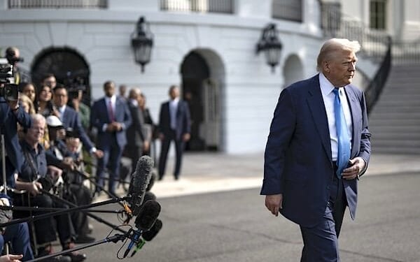 President Donald Trump speaks to the press before boarding Marine One on the South Lawn of the White House, Friday, April 25, 2025, en route to Joint Base Andrews as they begin their trip to Italy to attend the funeral of Pope Francis. (Official White House photo by Molly Riley)