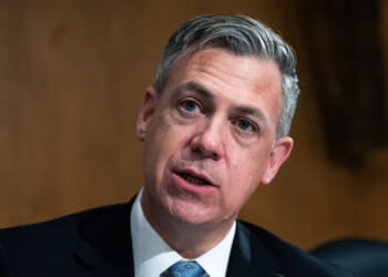 Sen. Jim Banks, R-Ind., at the Senate Banking, Housing and Urban Affairs Committee hearing on April 21, 2026.