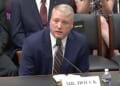 Christian dad and pro-life activist Mark Houck testifies to Congress on Tuesday, May 16, 2023. (Video screenshot)
