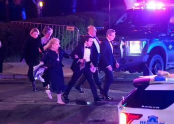 White House Correspondents Dinner attendees leave after shots fired.